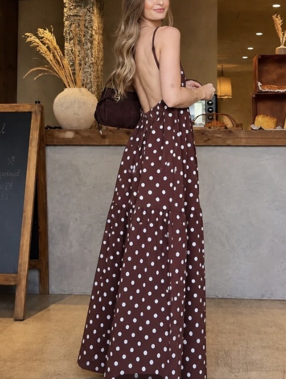 Commense Slip Dress Maxi Polka Dot "The Pretty Woman Edit" Cotton Brown XS NWT - Picture 8 of 8